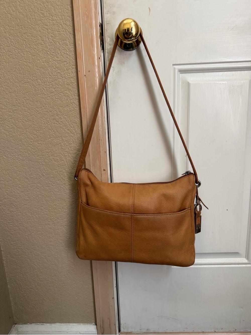 Vintage Y2K Rolfs Tan Pebbled Leather Hobo Crossbody Bag